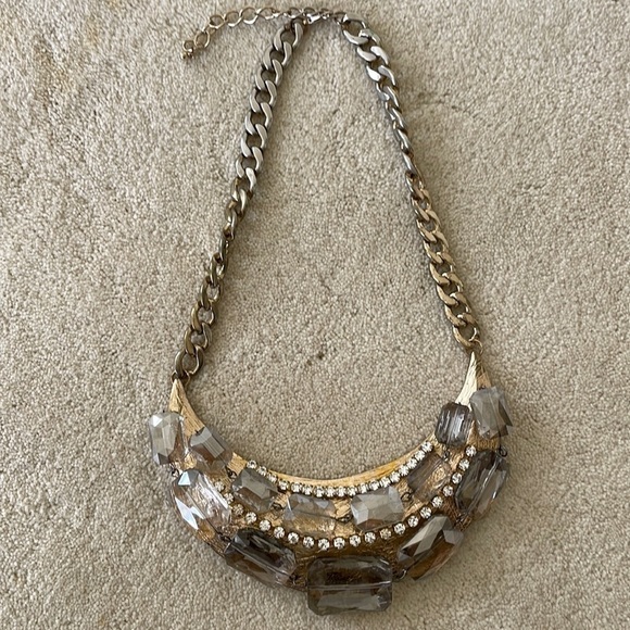 Gorgeous Gold Solid Plate Necklace with Crystal Bead Detail - Picture 1 of 5